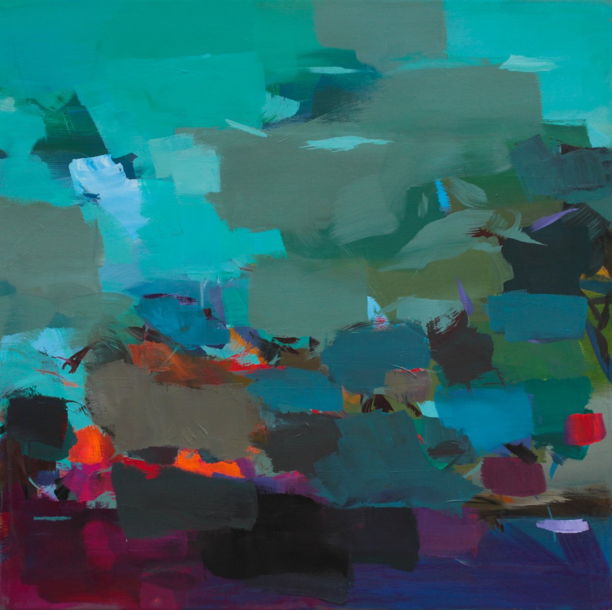 Expressive Abstract Acrylic Painting By Ute Laum, 31 X 31", Keeping Secrets, Original Artwork