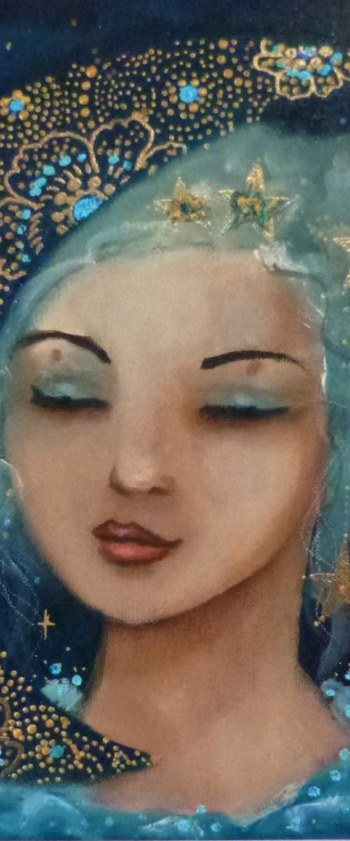 Woman portrait "La bonne étoile "  30x30cm by Loetitia Pillault