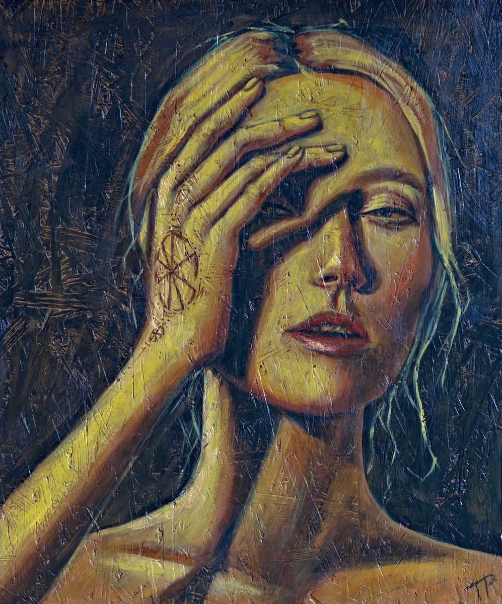 Expressive Portrait Acrylic Painting By Artmoods Tp, 19 X 24, Henna Tattoo, Original Artwork