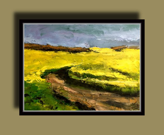 Peaceful Landscape Oil Pastel Painting
