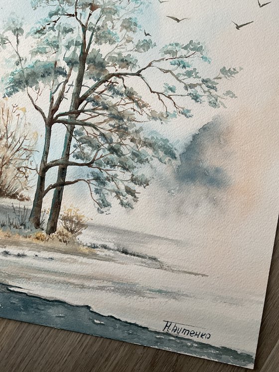 Foggy morning, original watercolour painting
