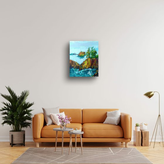 ROCKY SHORE.  SNOW IS IN THE AIR