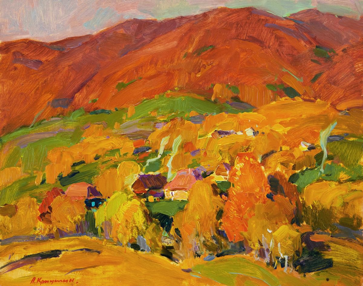 Impressionistic Landscape Oil Painting By Aleksandr Kryushyn, 19 X 16, Autumn Paints, Original Artwork