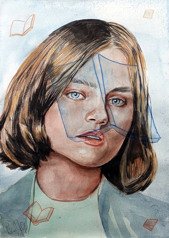 Reader with blue eyes