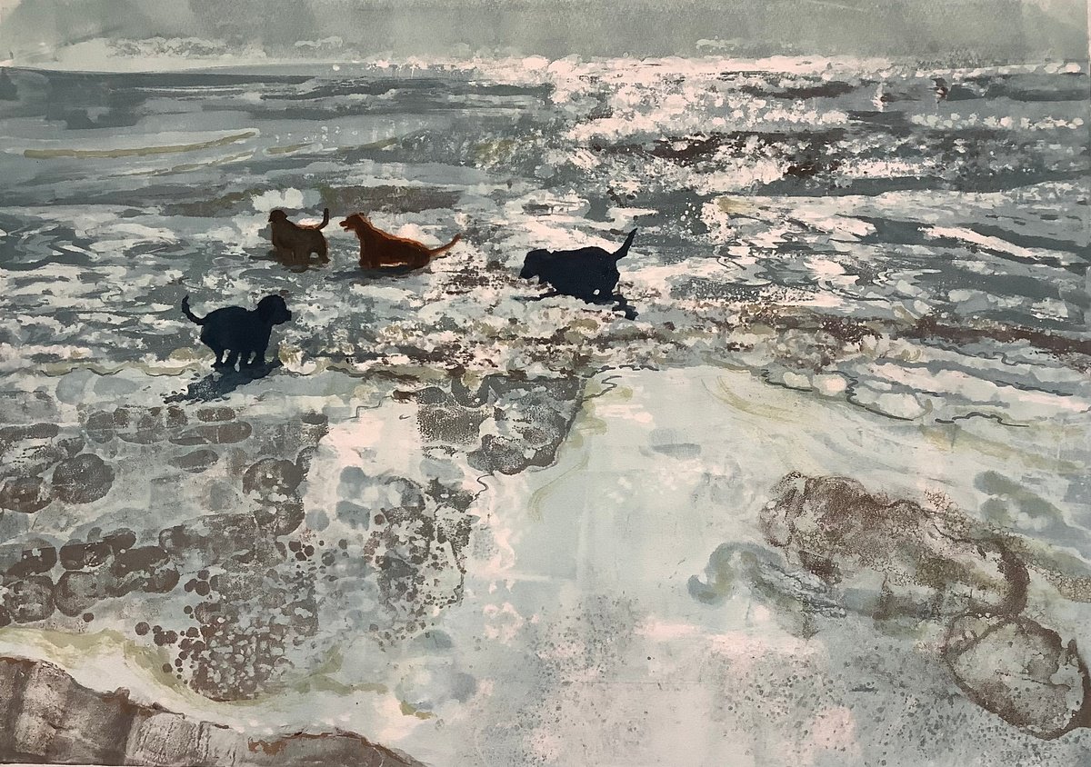 Impressionistic Animal Limited Edition Print By Amanda Averillo, 17 X 13, Doggy Paddle, Original Artwork