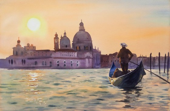 Canal Grande Venice Italy - Gondola -  Gondolier