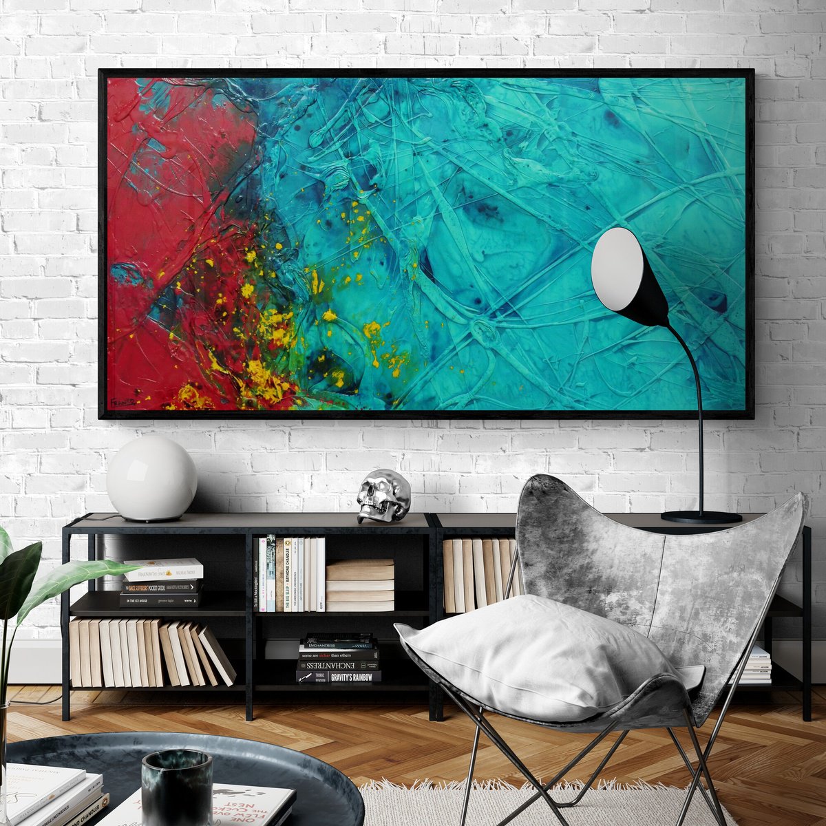 Jaded Red Dragon 190cm x 100cm Textured Abstract Art by Franko