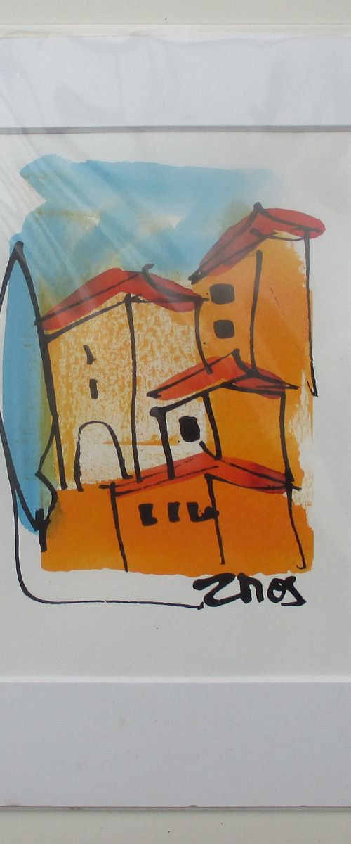 italian small town drawing 9,5 x 7,5 inch by Sonja Zeltner-Müller