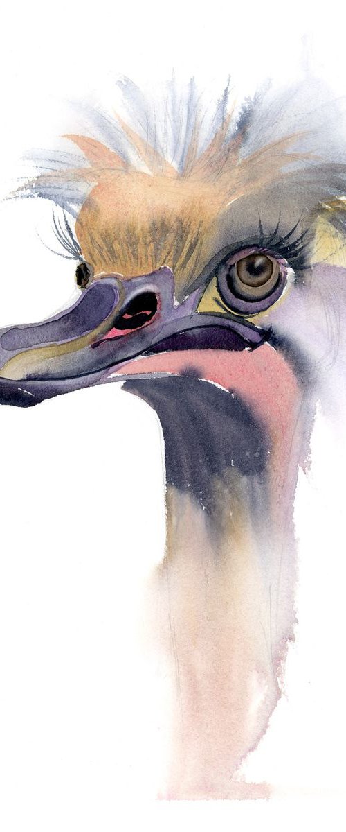 Ostrich - Original Watercolor Painting by Olga Tchefranov (Shefranov)