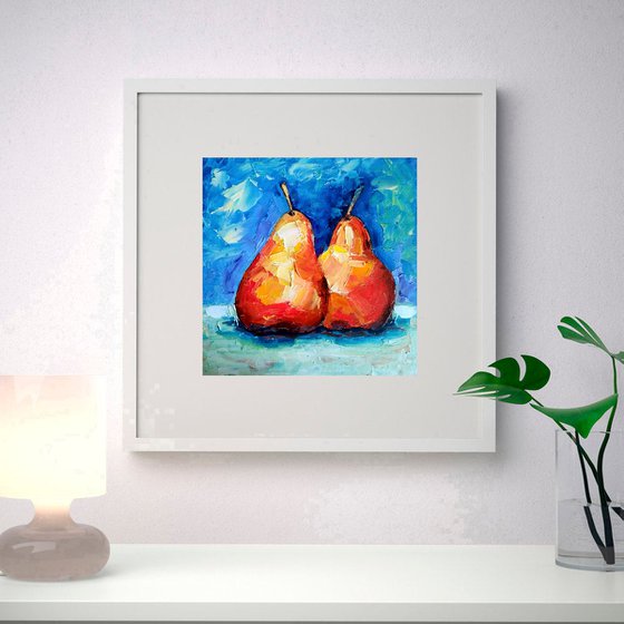 Pear Painting Couple Fruits Artwork Kitchen Still Life Original Art