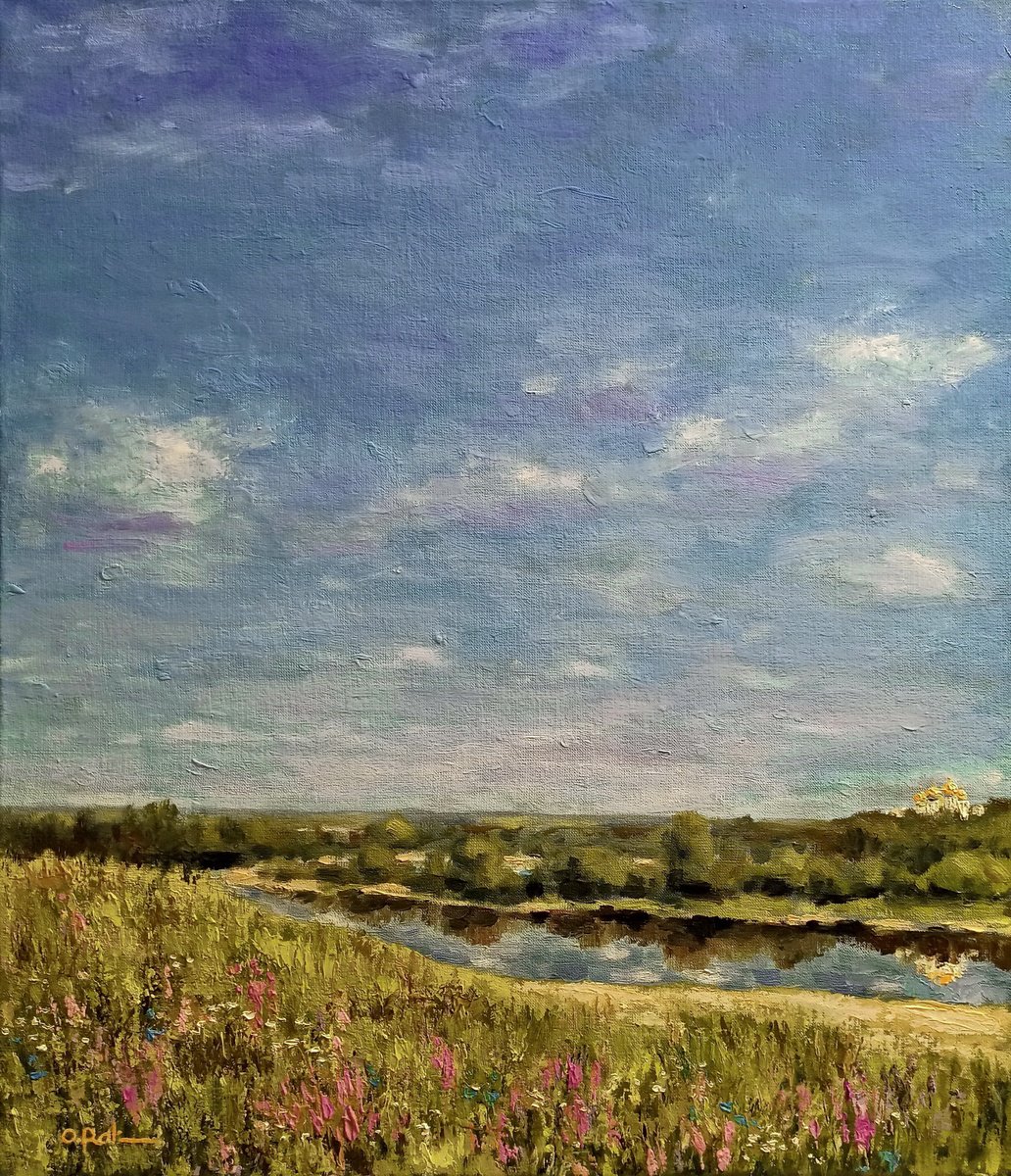 Impressionistic Landscape Oil Painting By Oleh Rak, 24 X 28", Heavenly Landscape 5, Original Artwork