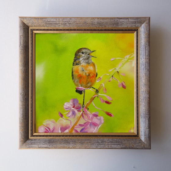 Flower Bird Painting Robin