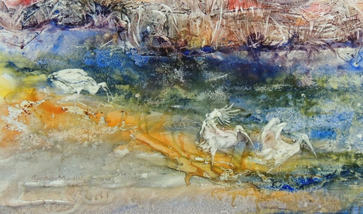 Organic Abstract Watercolour By Yoshiko Murdick, 32 X 20", In Their Element, Original Artwork