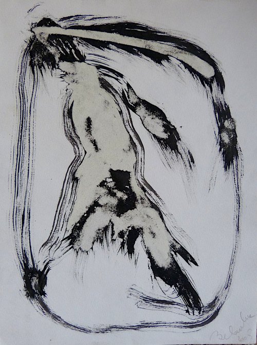 Black and white Expressive Drawing 1, Ink on Paper 24x32 cm by Frederic Belaubre