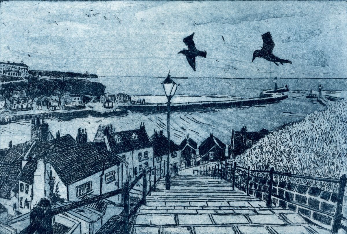 Landscape Etchings & Engravings By Janis Goodman, 10 X 9, A Whitby Evening, Original Artwork