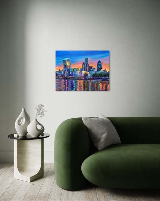 London City Skyline at Sunset