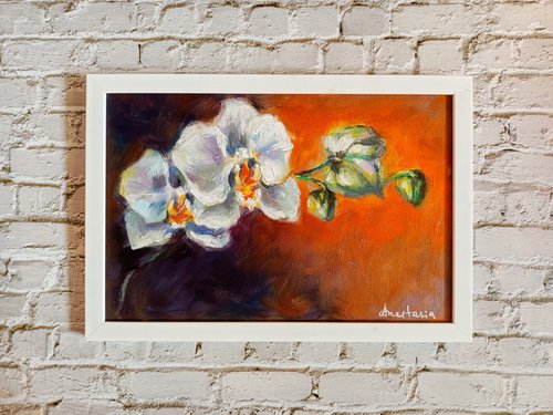 White orchids Framed and ready to hang floral painting by Anastasia Art Line