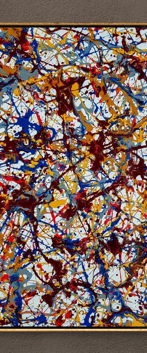 Ruza N-22 (H)80x(W)60x(D)3.5 cm. Jackson Pollock Style Abstract Painting by Retne