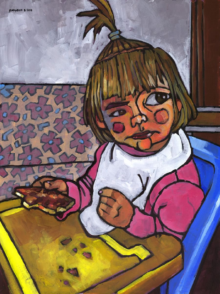 Baby with Pizza by Douglas Simonson
