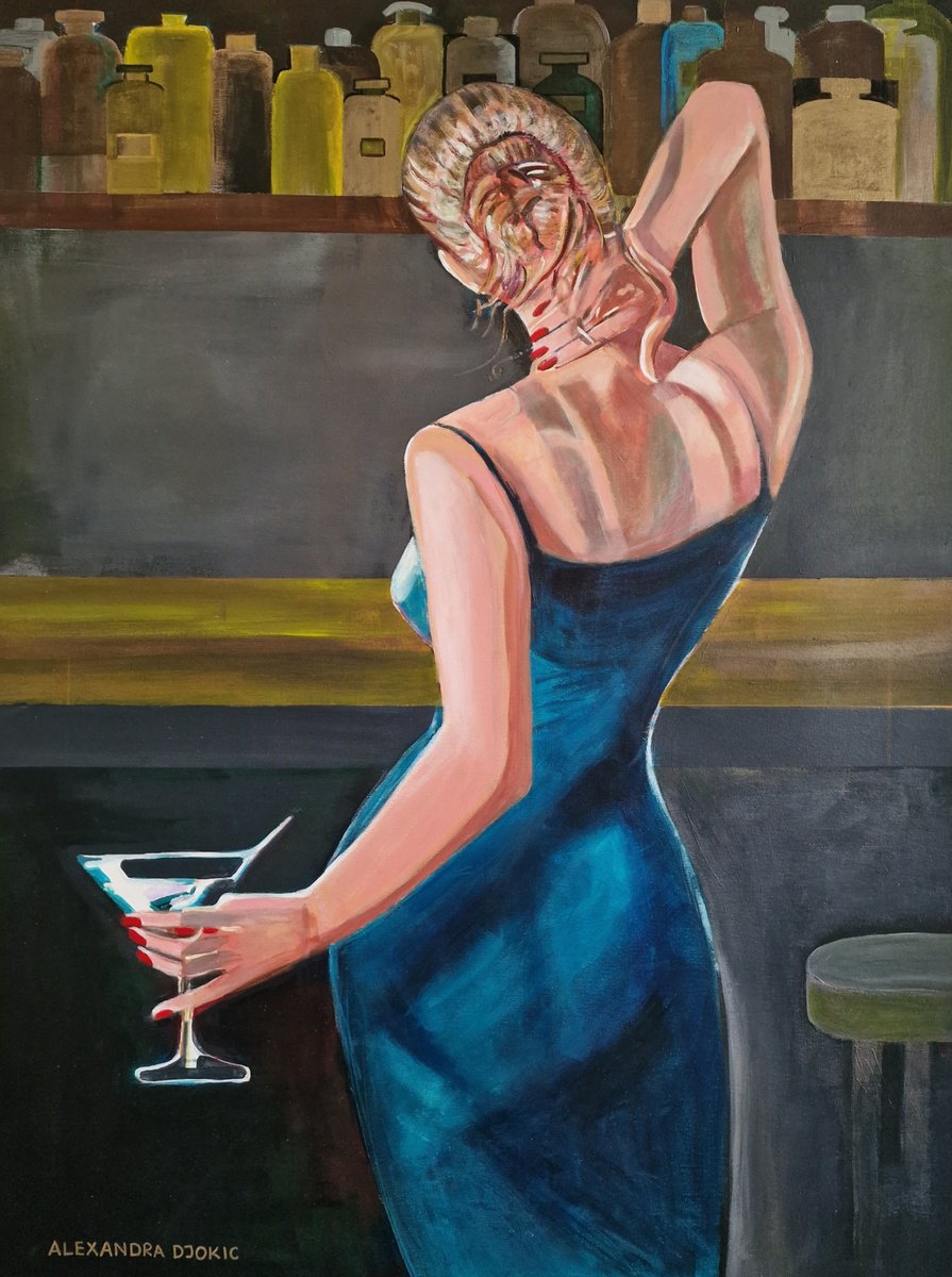 Expressive Portrait Acrylic Painting By Alexandra Djokic, 31 X 43, Night Club, Original Artwork