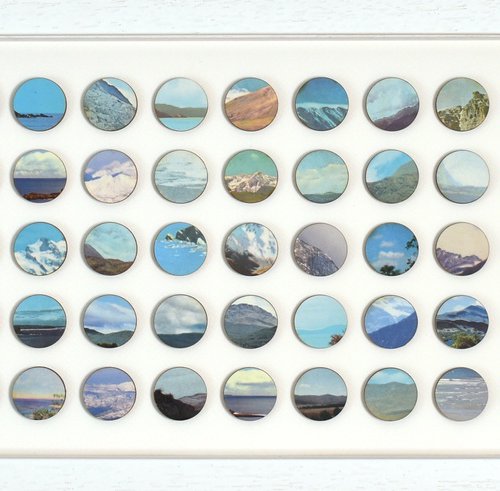 Original mixed media landscape dots collage by Amelia Coward