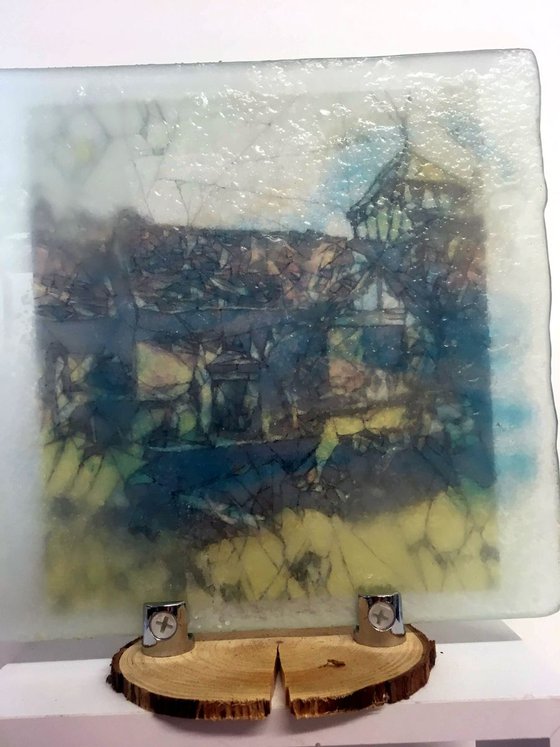 'Melverley Church' - ink on silk and glass