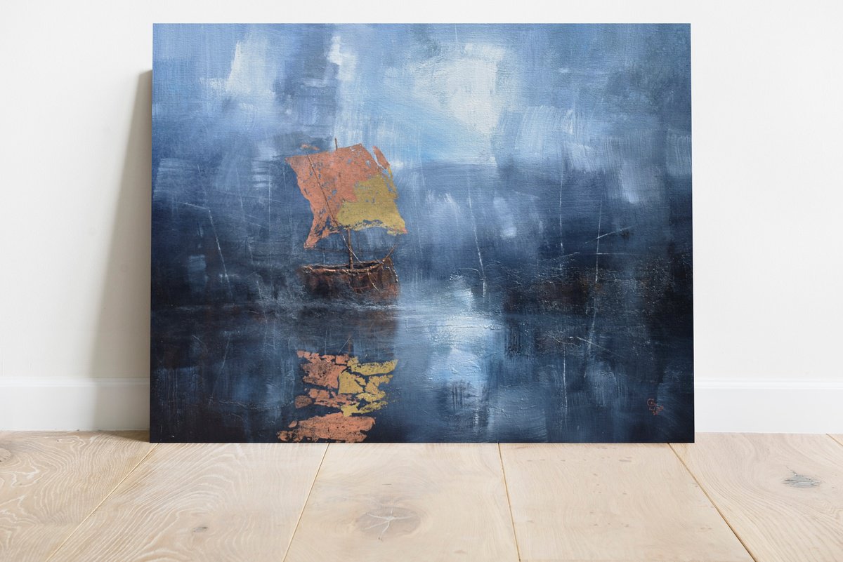 Abstract Landscape Oil Painting By Ivan Grozdanovski, 39 X 31, In The Shade Of The Blue, Original Artwork