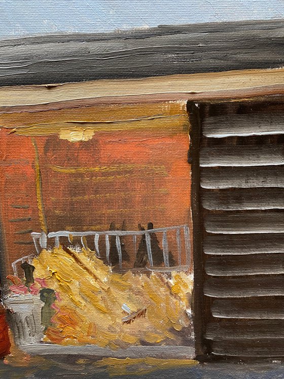 Donkeys in the barn. Plein Air