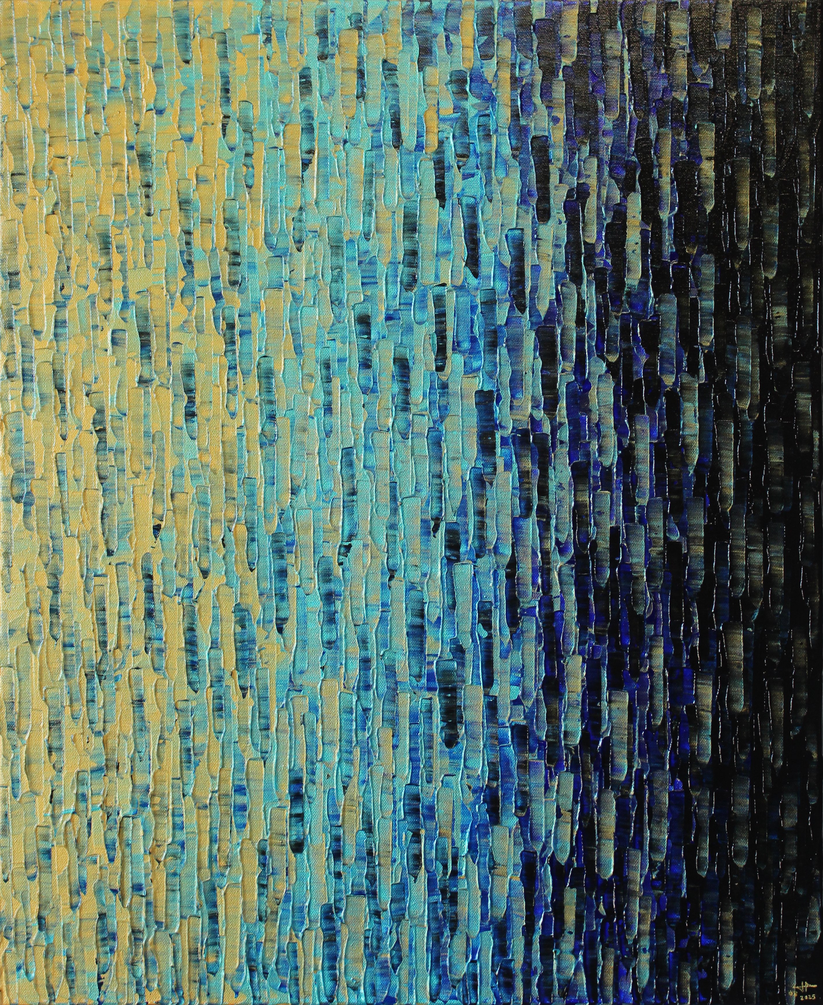 Abstract Acrylic Painting By Jonathan Pradillon, 20 X 24, Blue-Gold Gradient, Original Artwork