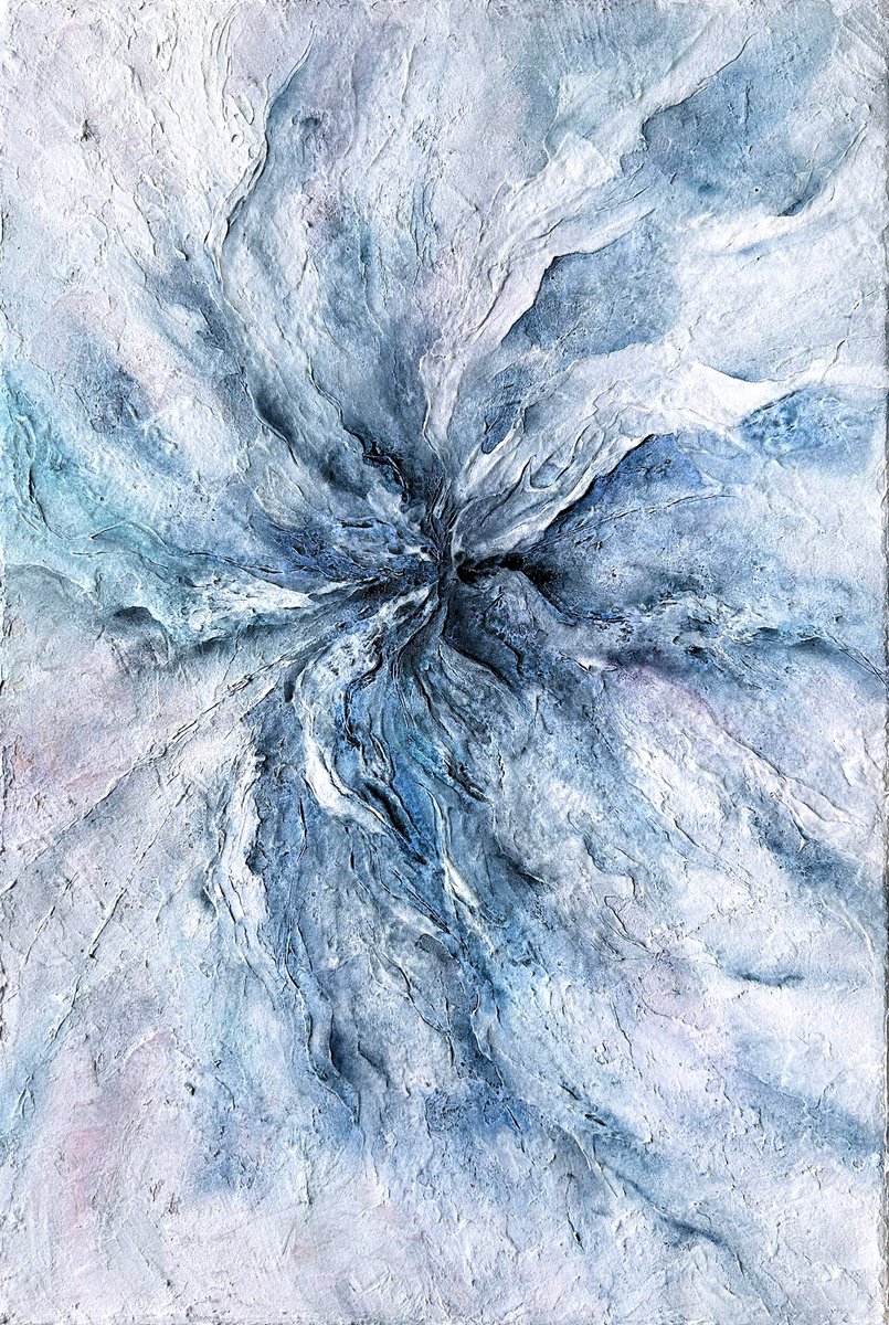 Blue abstract textured flower by Olga Grigo