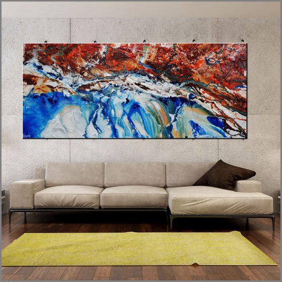 Blue Silk 240cm x 100cm Huge Texture Abstract Art