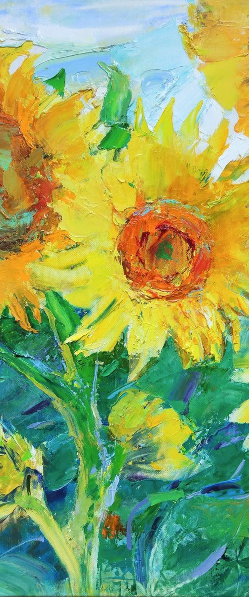 Sunflowers. Yellow and green by Helen Shukina