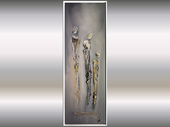 Relationships - abstract acrylic painting, canvas wall art, black, white, gold, framed modern art