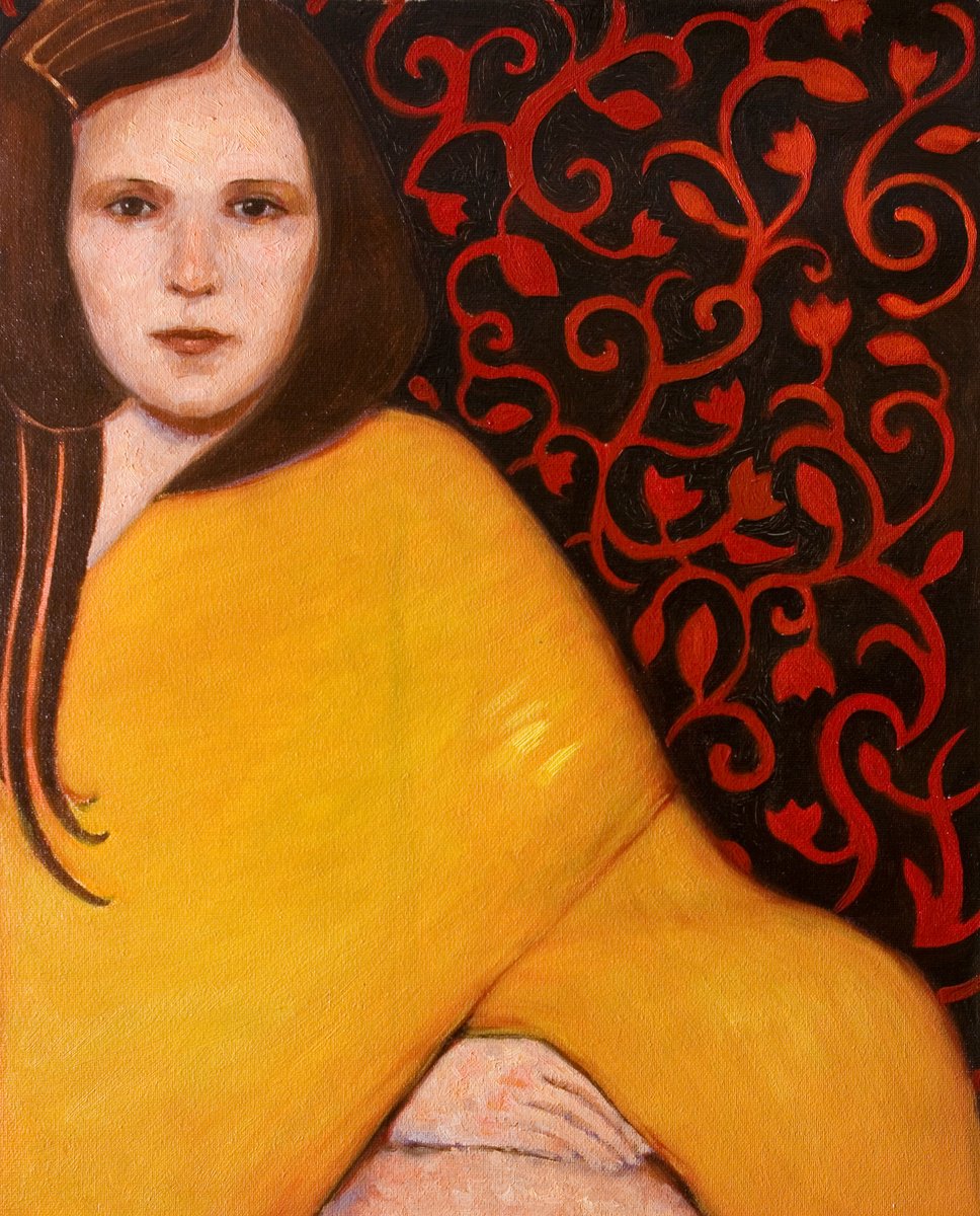 woman in yellow with red arabesque by Olivier Payeur