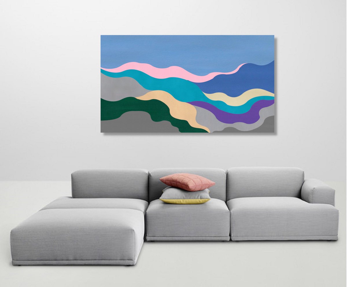 Abstract Landscape Acrylic Painting By Marina Krylova, 55 X 31", Modern Landscape #17, Original Artwork