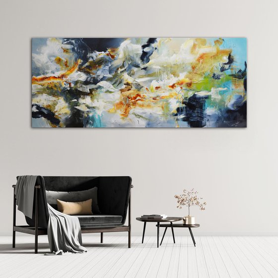 I Wanna Change Your Mind - blue and green bold panoramic painting