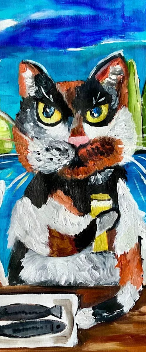Lucky cat, herring and beer by Olga Koval