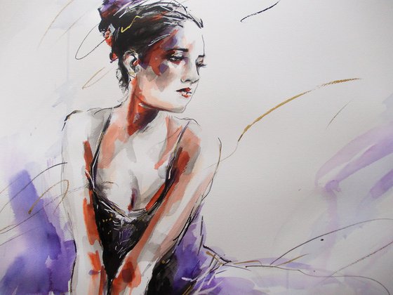 Pause II -Ballerina Painting on Paper