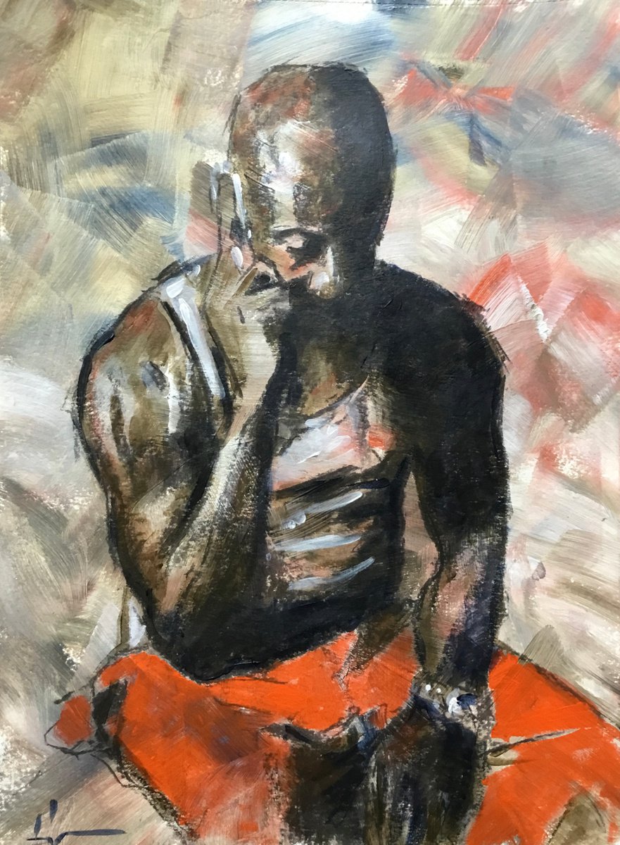 Expressive Portrait Acrylic Painting By Dominique Deve, 12 X 16, Last Call, Original Artwork