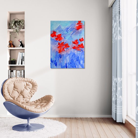 Blooming Red Poppies