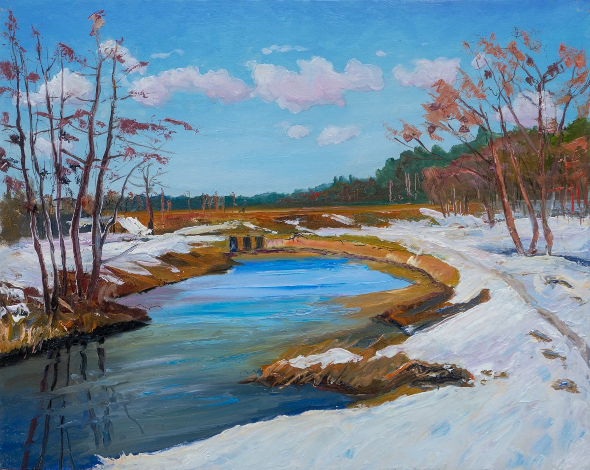 Impressionistic Landscape Oil Painting By Vyacheslav Onyshchenko, 35 X 28", A Fine Day, Original Artwork