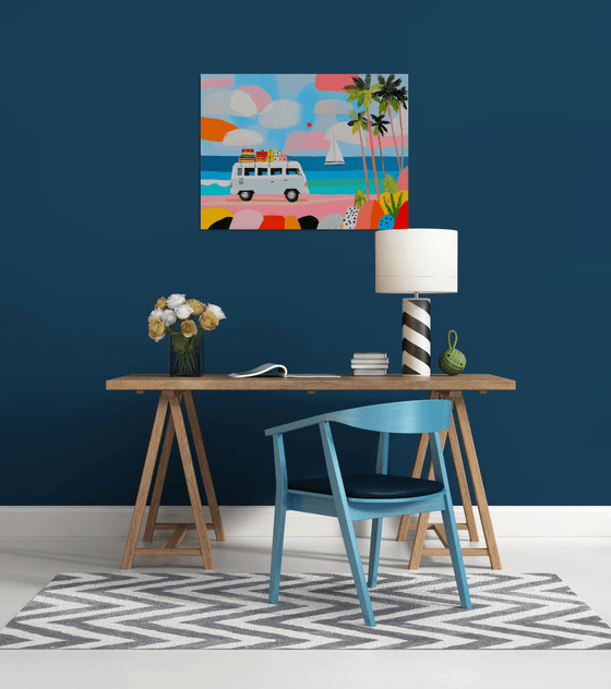 Retro Camper Van Beach