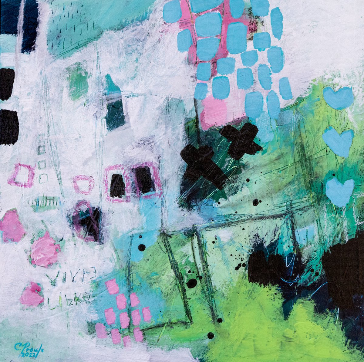 Abstract Painting By Chantal Proulx, 12 X 12, Vivre Libre, Original Artwork