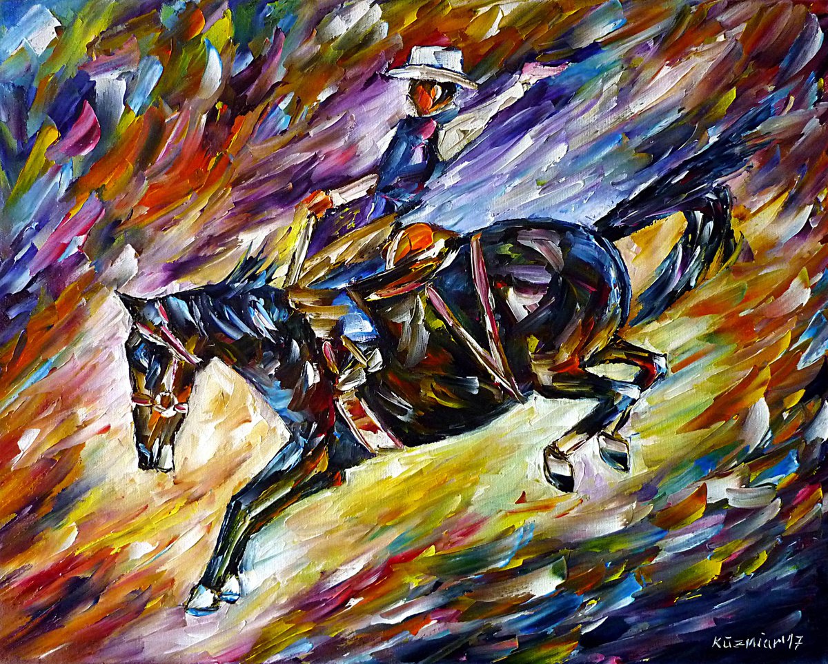 Expressive Animal Oil Painting By Mirek Kuzniar, 20 X 16", Rodeo I, Original Artwork