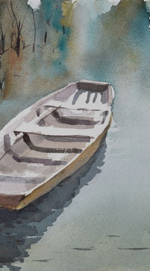 Boat on the river by Goran Žigolić Watercolors