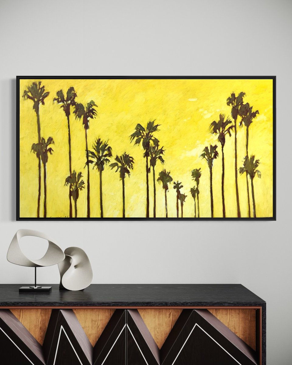 Impressionistic Landscape Oil Painting By Volodymyr Smoliak, 43 X 24", Sunset In Paradise, Original Artwork