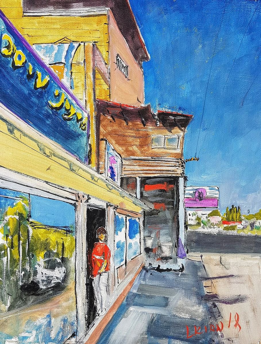 Impressionistic Cityscapes Painting By Leonid Kirnus, 11 X 14", The Shop, Original Artwork