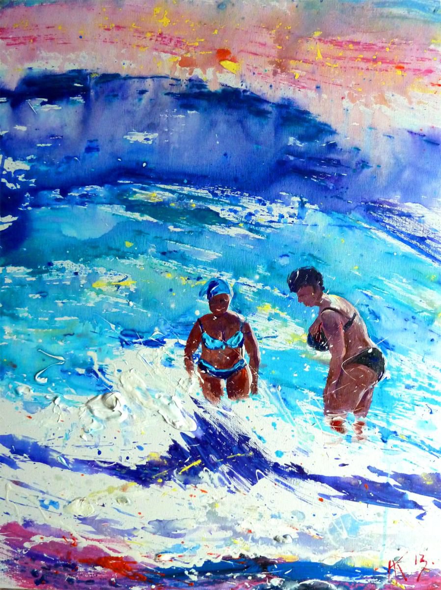 Bathers in the sea, original painting 60x80 cm Artfinder