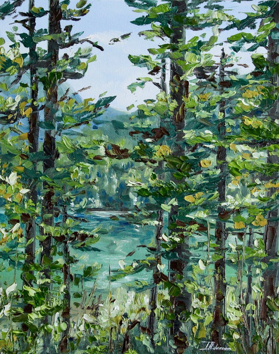 Impressionistic Landscape Oil Painting By Liza Illichmann, 9 X 12", Serenity By The Lake, Original Artwork