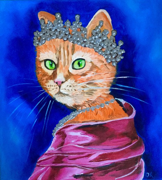 The CAT QUEEN inspired by portrait of Queen Elizabeth II home  urban art feline art for cat lovers gift idea